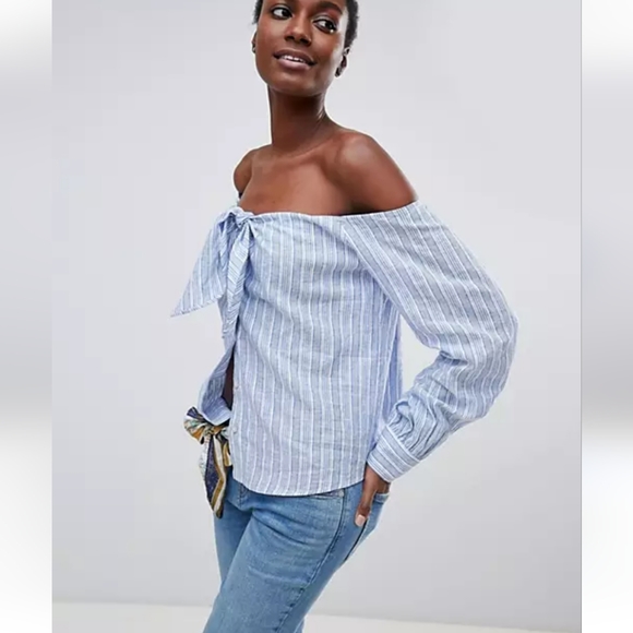 Off-shoulder blue blouse - Picture 4 of 13